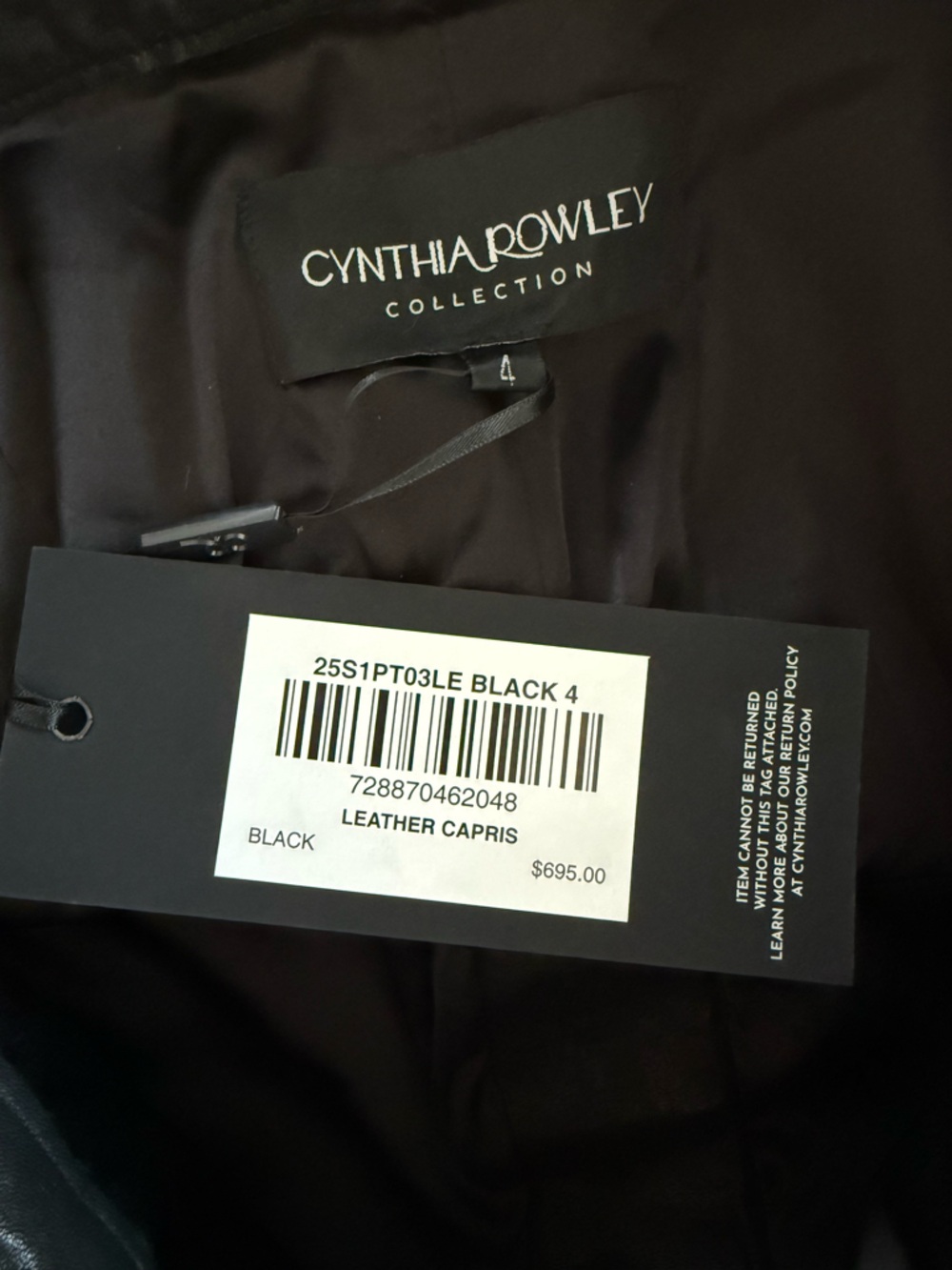 Cynthia Rowley Black Downtown Leather Capris NWT Size 4 - Picture 6 of 8